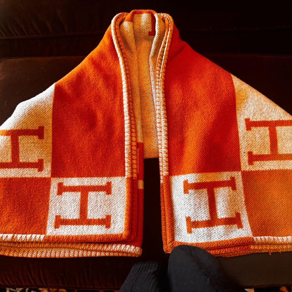 Hermes Orange and Cream Wool Blanket